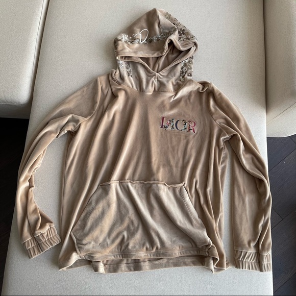 Authentic Christian Dior Velvet Vintage Sweatshirt Hoodie with Crystals - Picture 2 of 13